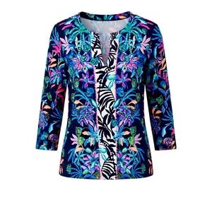 Lilly Pulitzer Karina Tunic Top Paradise Glow Onyx Black Chilly Lilly UPF Large